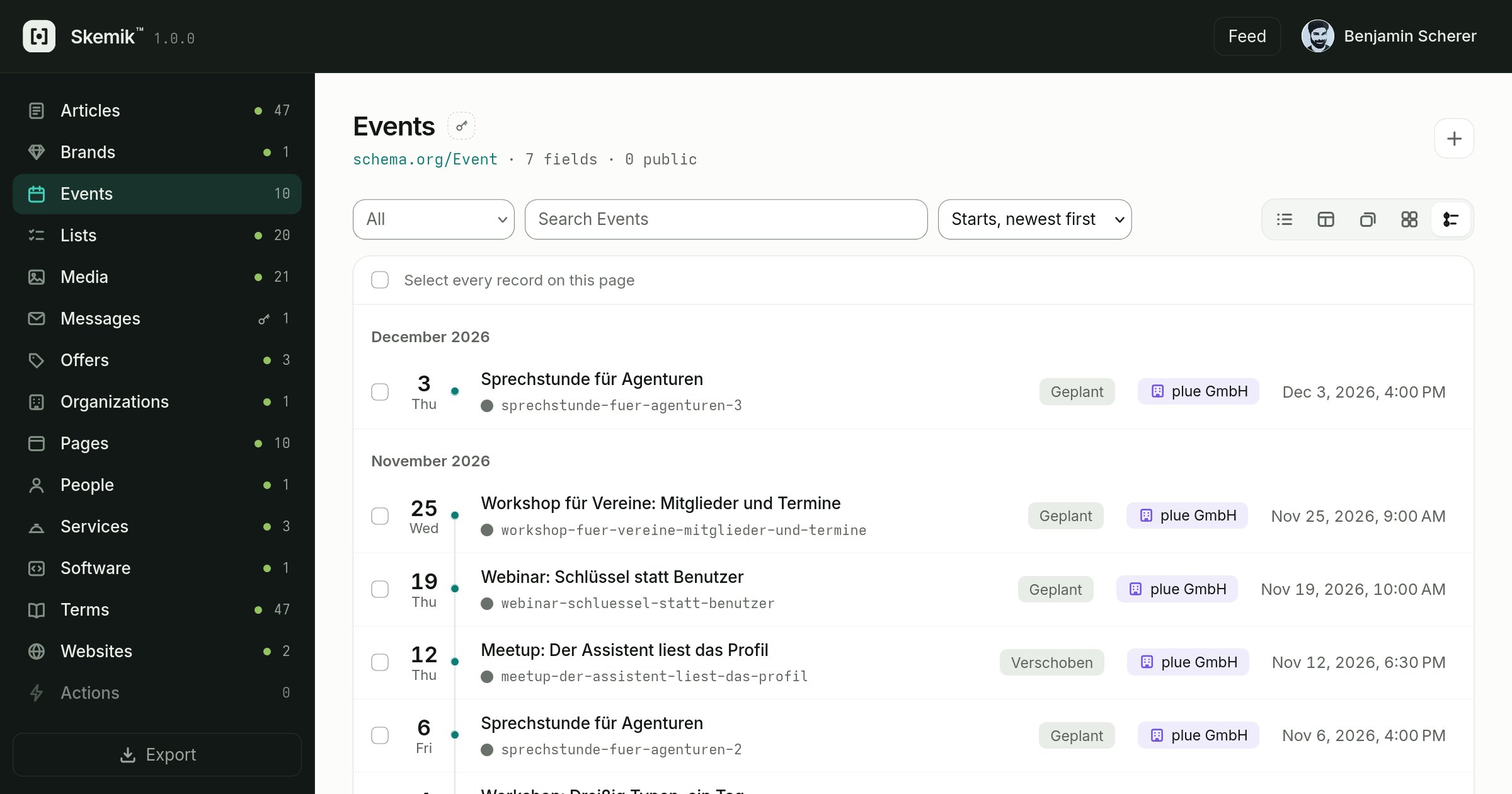 Skemik: events as a timeline
